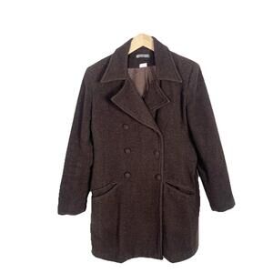 Naf Naf Wool Blend Pea Coat Double Breasted Classic Brown Size US Medium